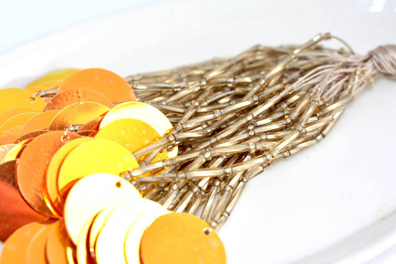 SALE -80% Пучки стекляруса Gold + паєтка Orange AB 2 см